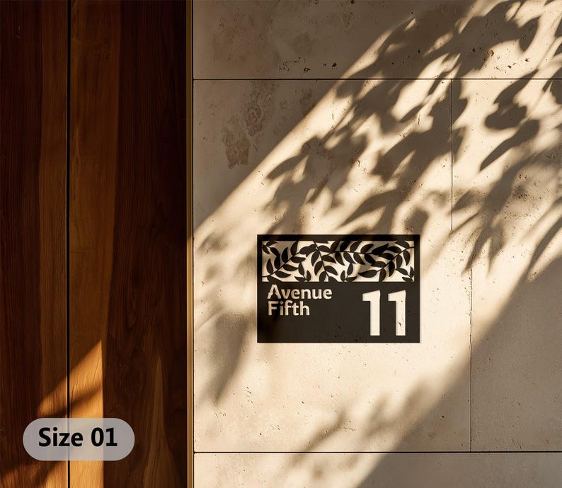 Leafy Border Metal Address Sign, Personalized Street Name Plaque, Black ...
