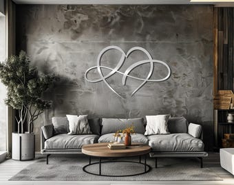 Metalen muurkunst met verweven harten, lasergesneden staaldecor, 3D-schaduweffect cadeau voor thuis