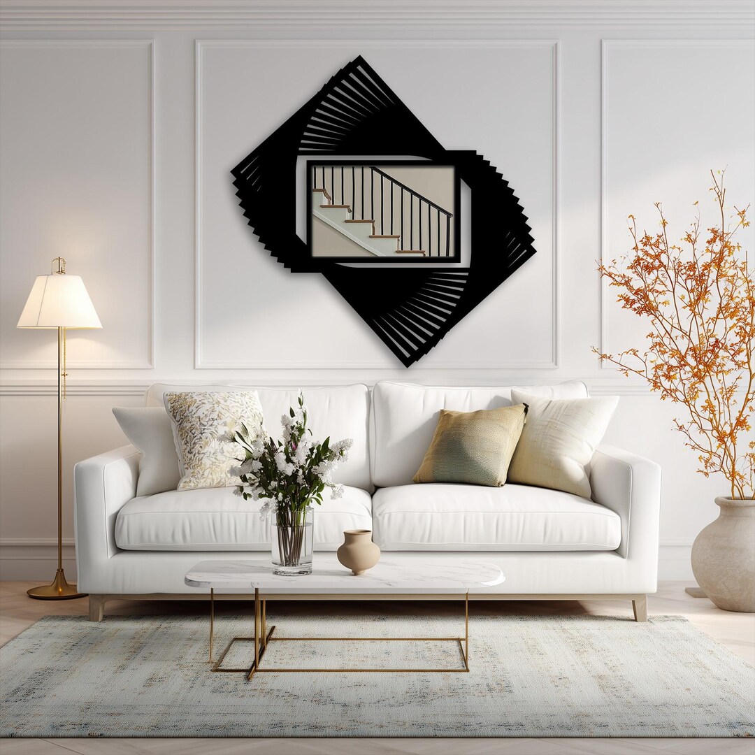 Abstract Rotating Square Wall Mirror With Black Metal Frame Modern ...