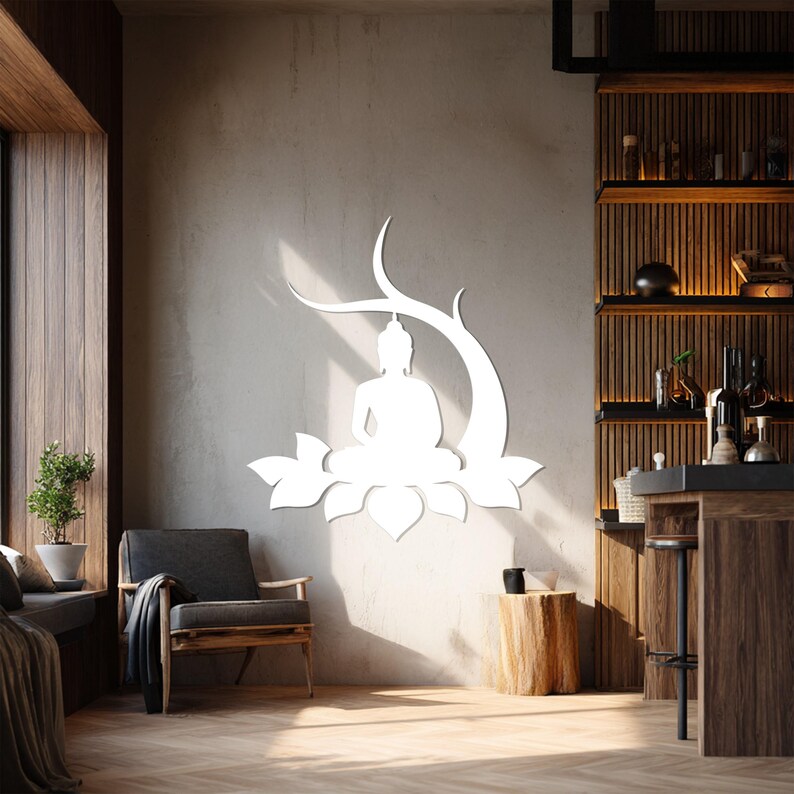 Zen meditation Buddha silhouette metal wall decoration