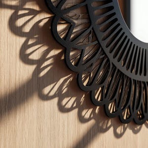 minimalist geometric black metal frame mirror, round wall mirror for office or studio
