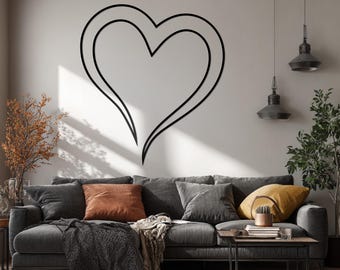 Metalen muurkunst hart met dubbele lijn – modern staaldecor, 3D-schaduweffect