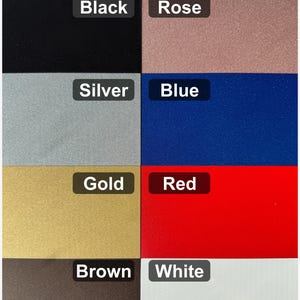 a color options collage with various color options such as black, rose, silver, blue, gold, red, brown, and white.