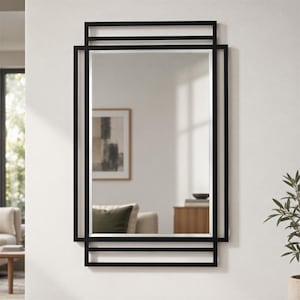 Modern geometrisk metallväggspegel svart ram minimalistisk rektangulär spegel modern industriell heminredning