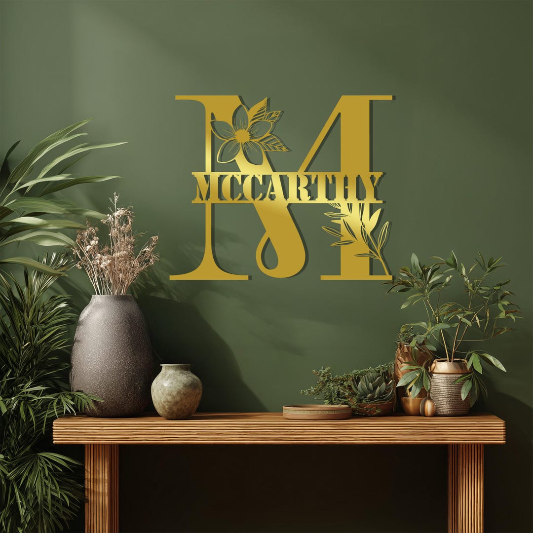 Floral Monogram Metal Wall Art – Custom Family Name Sign, Home Decor ...