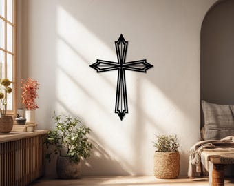 Art mural croix chrétienne en métal - Cadeau pour la maison décoration religieuse en métal