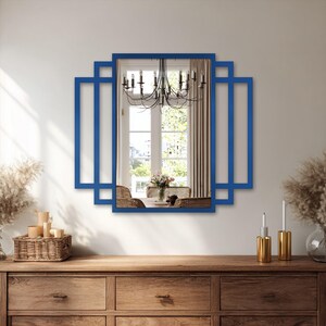 Layered Rectangular Wall Mirror with Black Metal Frame Modern Symmetric Design