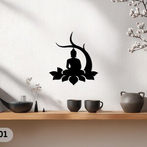 Meditation Buddha silhouette in black metal wall art