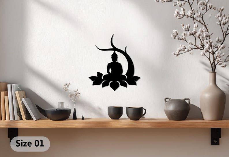 Meditation Buddha silhouette in black metal wall art