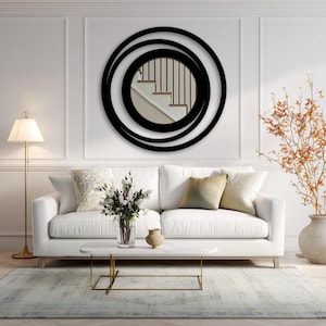 Lustro ścienne w kształcie czarnego koła, nowoczesna geometryczna okrągła metalowa dekoracja, lustro do przedpokoju, prezent na Dzień Matki, prezent dla mamy