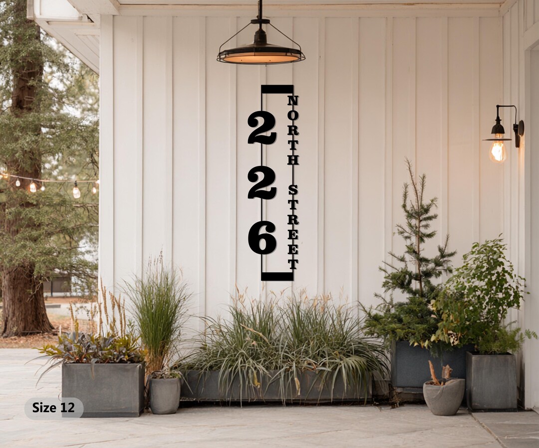 Modern Metal Address Sign, Vertical House Numbers Plaque, Personalized ...
