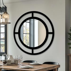 Okrągłe, czarne, podwójne lustro ścienne, nowoczesne, geometryczne lustro w metalowej ramie, prezent na Dzień Matki, prezent dla mamy