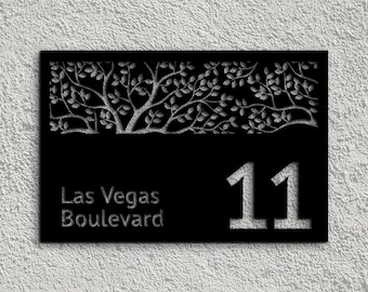 Letrero metálico con el Árbol de la Vida para la dirección, placa personalizada con el nombre de la familia, decoración moderna para el hogar.
