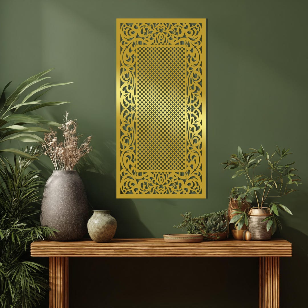 Picture of Ornamental Metal Wall Art Panel - Laser Cut Rectangle Pattern, Elegant ...