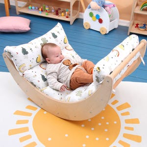 Montessori Baby Play Climber Set for Kids Arch Set-Climbing Arch-Wooden Arch with Cushion for Baby First Gift-Waldorf Furniture-Kids rocker