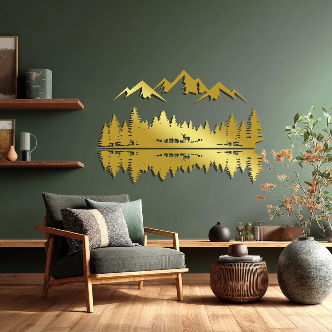 Mountain Forest Metal Wall Art: Cabin Lake Silhouette Metal Decor - Etsy