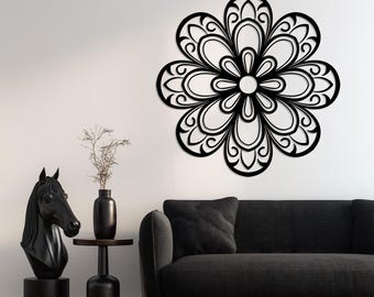 Floral Mandala Metal Wall Art, Flower Metal Decor for Living Room, metal circle panel,