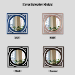 modern architectural metal frame mirror with round center, black wall decor accent