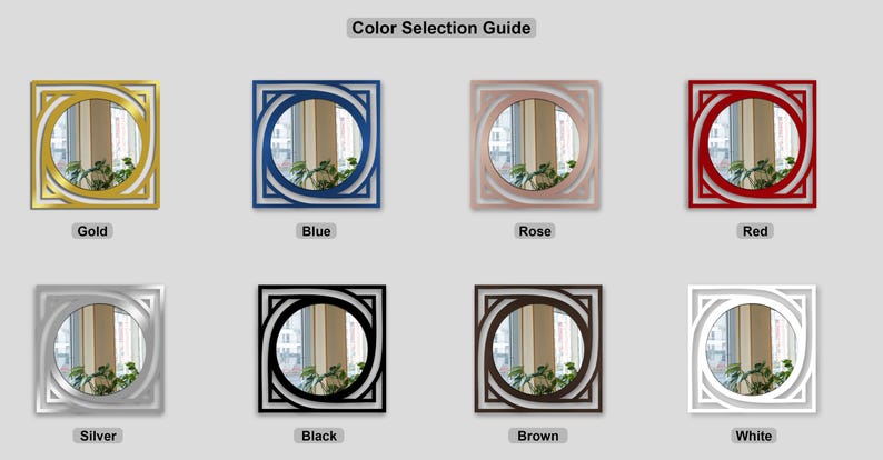 modern architectural metal frame mirror with round center, black wall decor accent