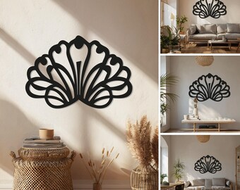 Modern Floral Metal Wall Art: Abstract Black Flower Design
