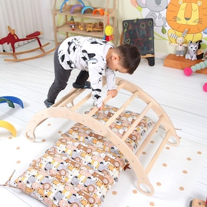 Custom Kids Arch for Kids-Montessori Baby Play Climber Set for Kids Large Arch Set-Climbing Arch-Wooden Toys-Kids wooden Rocker&pillow