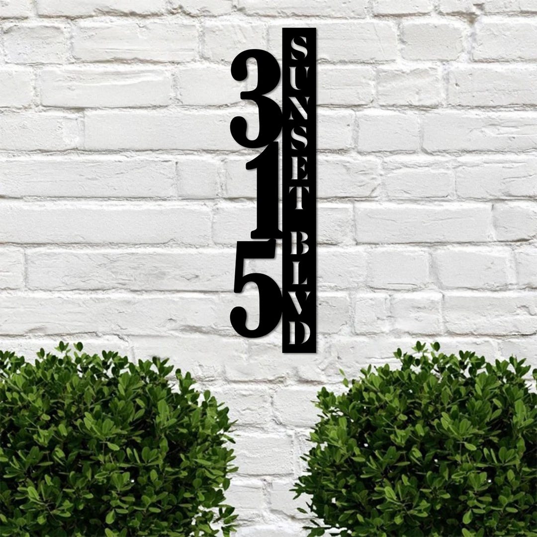 Modern Metal Address Sign, Vertical House Numbers Plaque, Custom Street ...