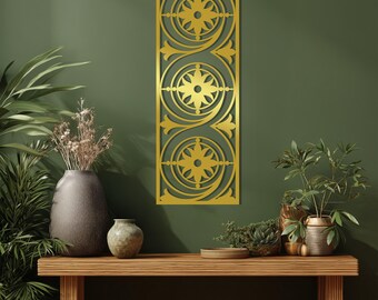Geometric Floral Metal Wall Art Panel – Vertical Laser Cut Modern Silhouette Décor for Living Room, Entryway & Hallway Decoration
