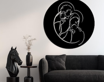 Arte mural metálico de la Sagrada Familia: belén religioso, decoración de pared de metal, regalo cristiano para Navidad y el hogar.