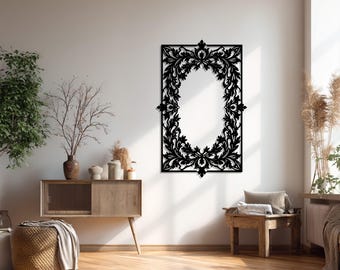 Ornate Metal Frame Wall Art – Vintage Baroque Laser Cut Metal Decor, Elegant Floral Metal Wall Hanging for Living Room & Hallway
