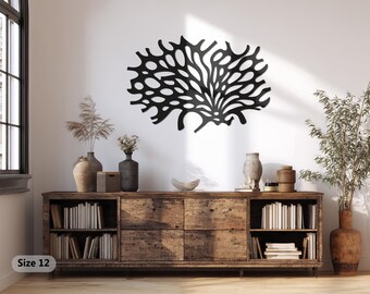 Arte mural metálico de arrecife de coral: decoración oceánica moderna con efecto de sombra 3D