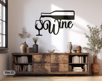 Wine Bottle Metal Wall Art: Kitchen Metal Decor
