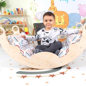 Custom Name on Wooden XL Rocker for Kids-Montessori Climber Set for Kids Large Arch Set-indoor Playground Wooden baby gym-Arch with pillow