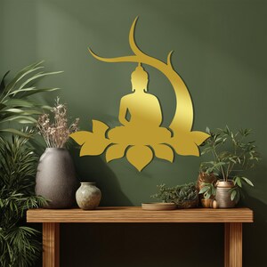 Lotus flower and Buddha design in metal wall hanging