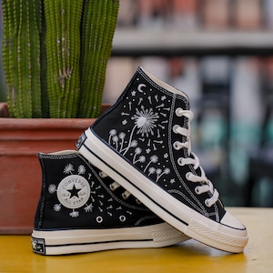 Custom Embroidered Converse: Dandelion & Wildflower Shoes