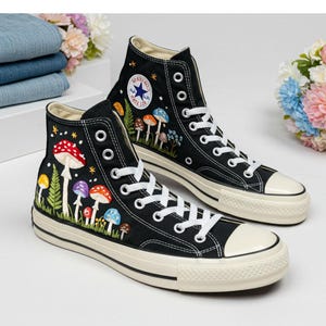 Embroidered Mushroom Frog Converse: Cottagecore Garden Shoes