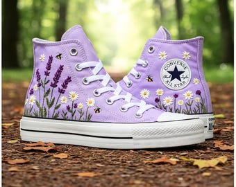 Embroidered Lavender Converse: Custom Floral High Tops