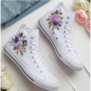 Wedding Converse Hand Embroidered Floral, Custom Forget Me Not Embroidered Shoes for Bride, Bridal Flowers Embroidered Sneaker, Wedding Gift