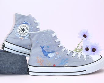 Custom Embroidered Ocean Whale Shoes: Unique Handcrafted Sneakers