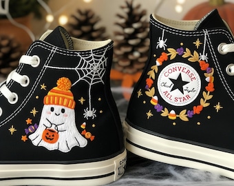 Zapatillas Converse con fantasmas bordados: zapatos de Halloween hechos a mano