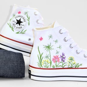 Custom Embroidered Converse Shoes: Lavender Wildflower Design