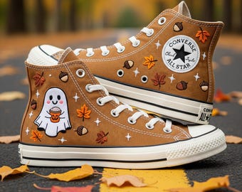 刺繍入りハロウィンコンバーススニーカー：ゴースト、パンプキン