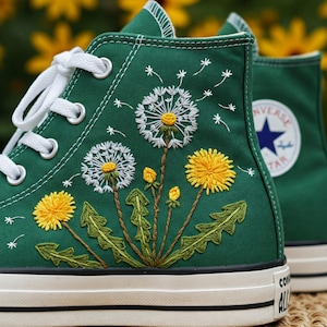 Custom Sneakers Taylor Embroidered Dandelion Daisy Embroidery Garden Flowers Embroidered Shoes, Embroidered Converse Wedding Flowers