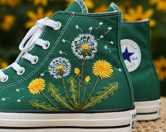Embroidered Dandelion Converse: Custom Garden Flower Sneakers
