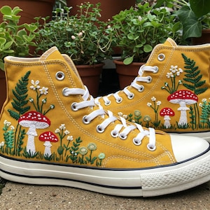 Hand Embroidered Mushroom Converse: Custom Floral Sneakers