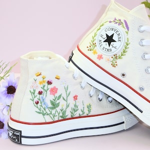 Custom Wildflower Converse Chuck Taylor Embroidered Shoes, Wedding Converse, Garden Flower Embroidered Shoes, Unique Gifts for Her Mom