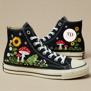 Embroidered Mushroom Frog Converse: Cottagecore Nature Shoes