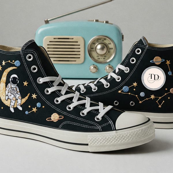 Embroidered Planet Converse: Outer Space Galaxy Sneakers