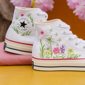Custom Embroidered Converse: Dandelion & Lavender Floral Shoes