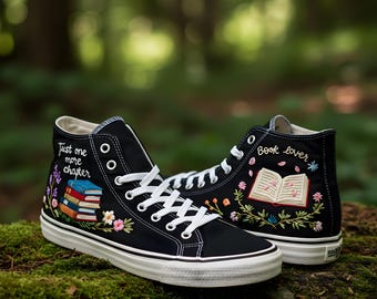 Embroidered Floral Converse: Book Lover High Top Sneakers