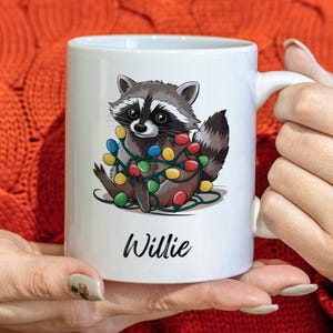 Cute Raccoon Mug, Raccoon Mug, Cute Christmas Mug, Custom Christmas Mug, Personalized Gift, Funny Mug, Xmas Gift, Winter Mug, Gift for Her